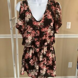 Floral Black and Pink Women's jumpsuit cold shoulder